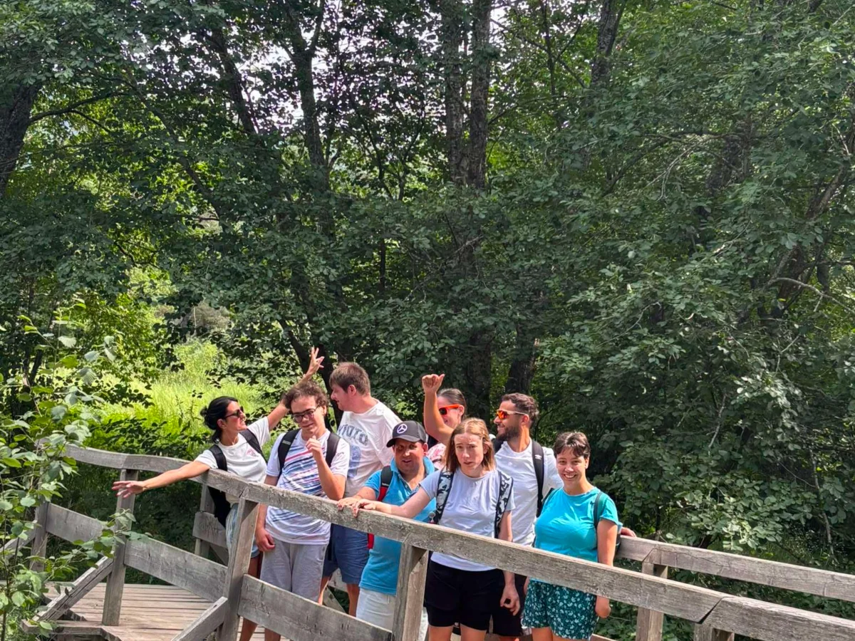 Balade sur la passerelle en forêt lors de la sortie au Mont d'Azur